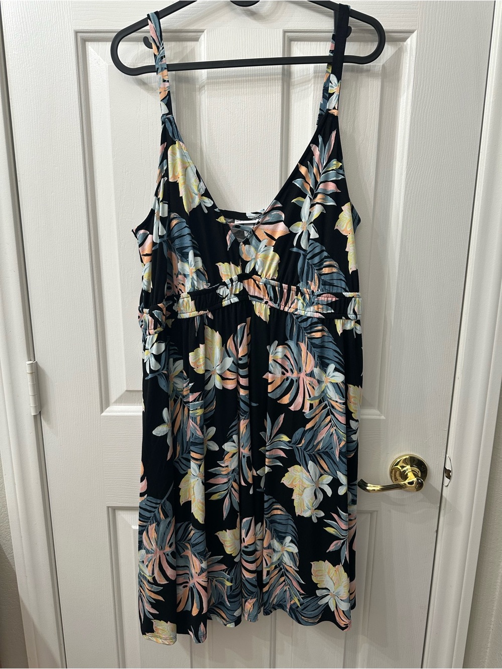 Torrid Dress Mini Black Blue Coral Tropical Keyhole Spaghetti Strap 1X NWOT